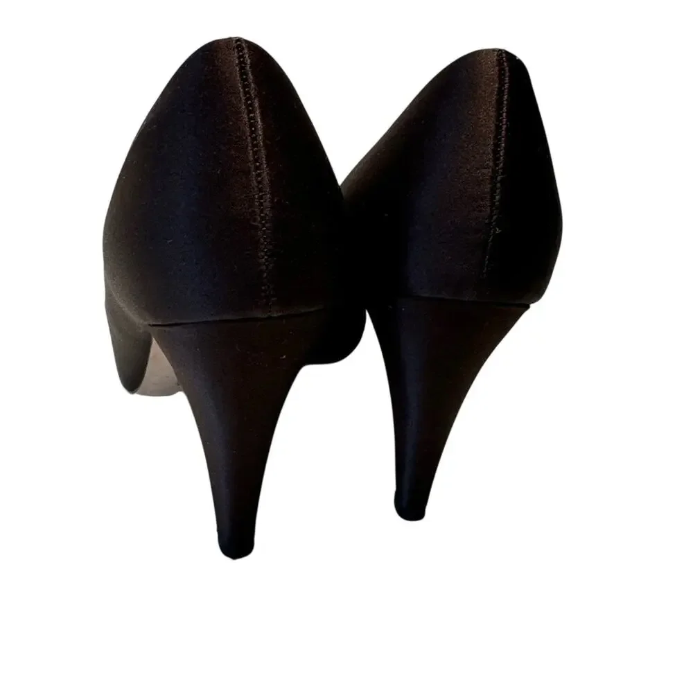 Chocolate Brown Satin Glint Designer Peep Toe Heel Womens 8.5 Leather Sole Party